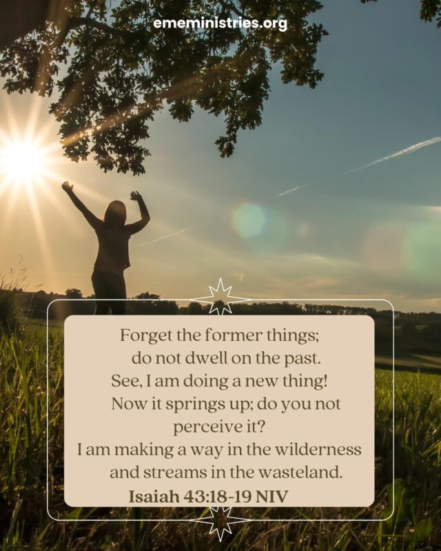 He makes all things NEW!
Forget the former things; do not dwell on the past. See, I am doing a new thing! Now it springs up; do you not perceive it? I am making a way in the wilderness and streams in the wasteland. -Isaiah 43:18-19
